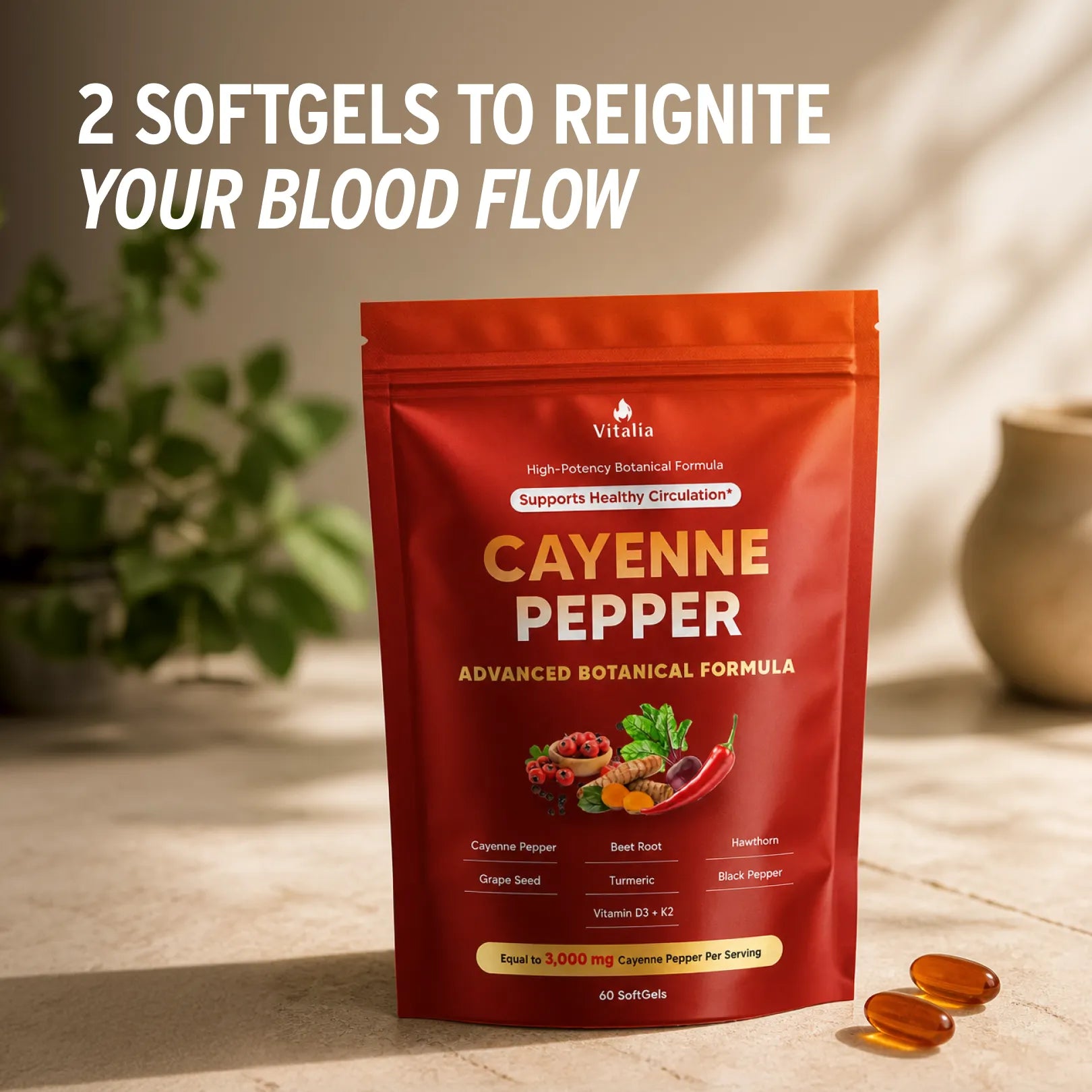 Vitalia® cayenne supplement with beetroot and hawthorn berry
