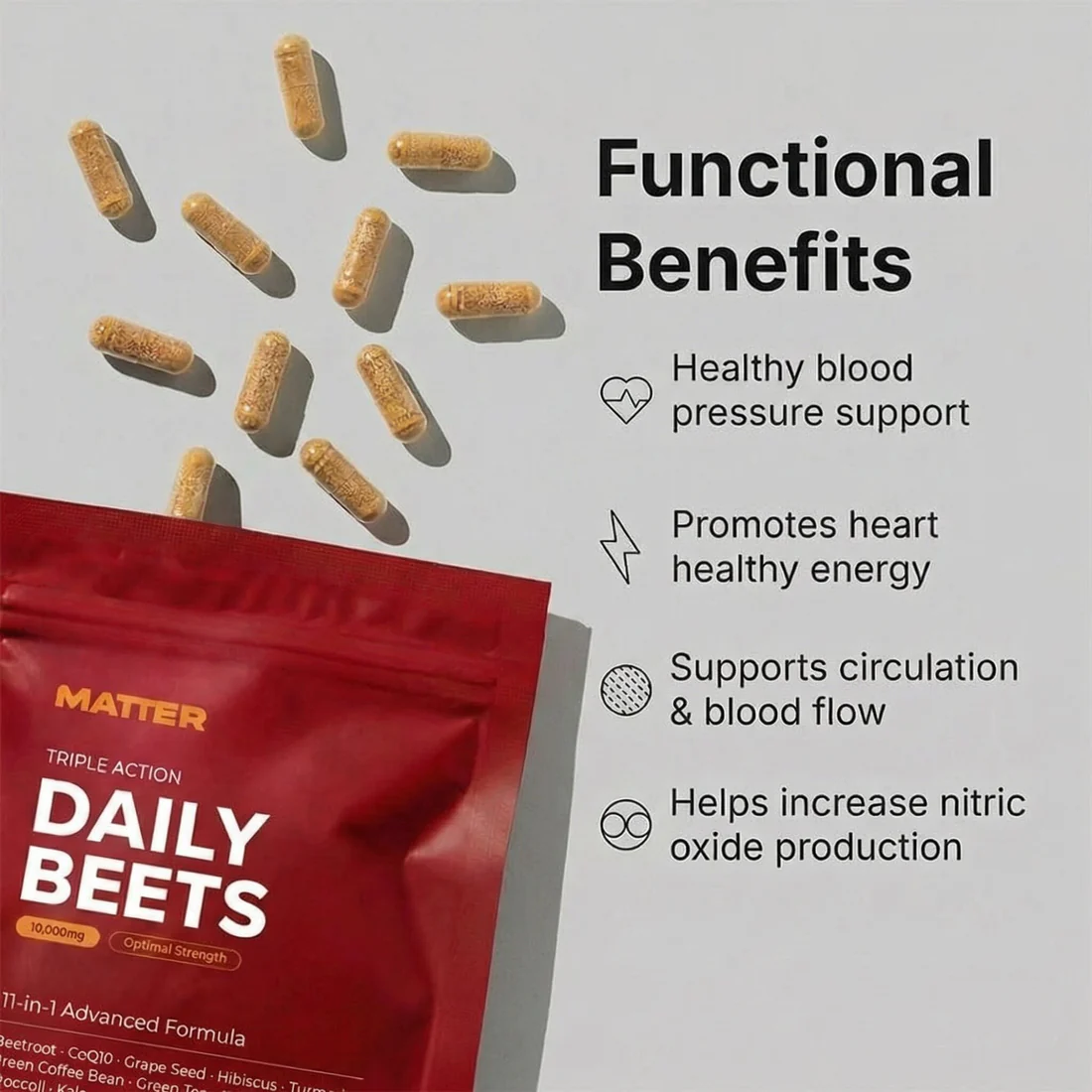 Matter Daily Beets 11-in-1 beetroot supplement capsules